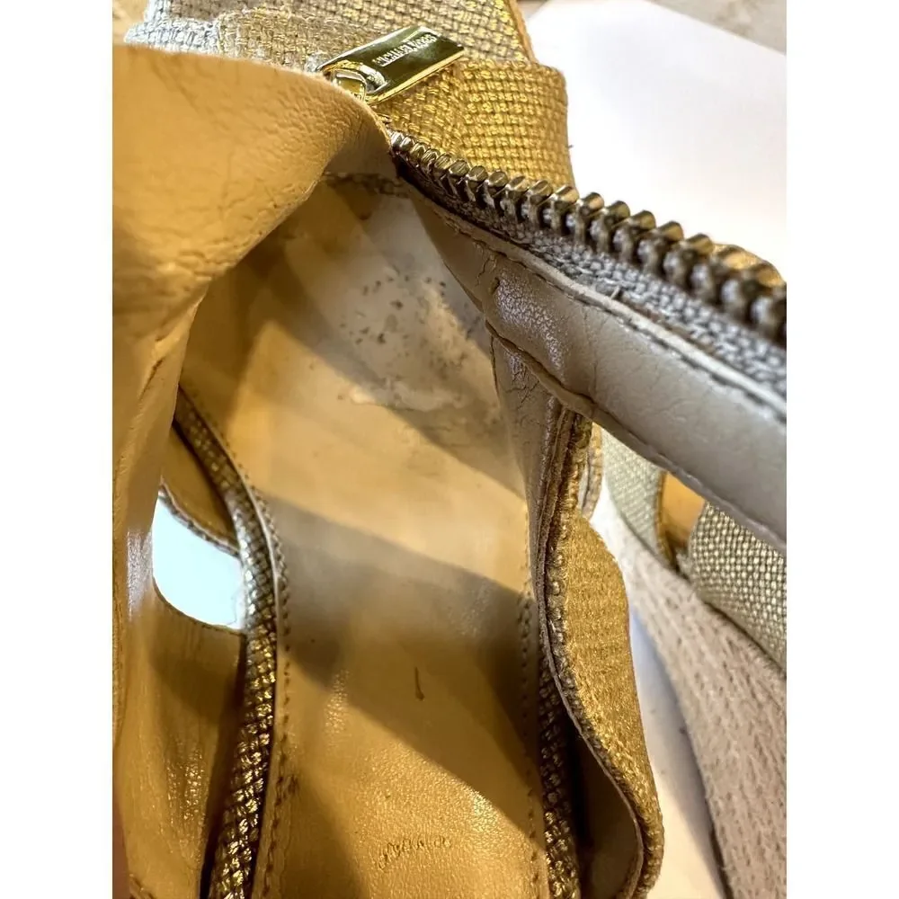 MICHAEL MICHAEL KORS Women's Damita Canvas Espadrille Wedge Gold Size 7.5
